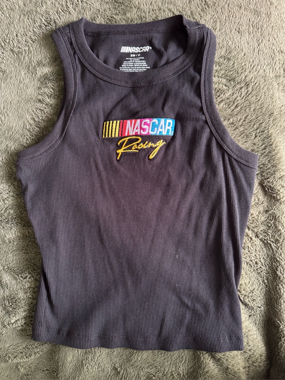 Nascar Black Ribbed Tank with Multicolor Embroidered Logo Size SM